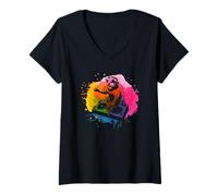 Damen Cat DJ Musik Plattenspieler Kitty Disc Jockey Party Pet Art T-Shirt mit V-Ausschnitt