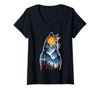 Damen Cat Shadow Secret Feline Quiet Paw T-Shirt mit V-Ausschnitt