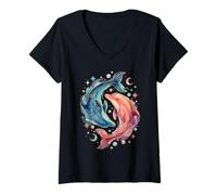 Damen Celestial Watercolor Dolphin Animal Sea Life T-Shirt mit V-Ausschnitt