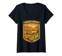 Damen Chaco Canyon New Mexico Historisches Abenteuer nach New Mexico T-Shirt mit V-Ausschnitt