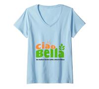 Damen Charm-Anhänger Ciao Bella mit Italienischer Maserung T-Shirt mit V-Ausschnitt