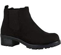 Damen Chelsea Boots Blockabsatz Plateau Stiefeletten Leder-Optik Schuhe 114793 Schwarz 41 Flandell