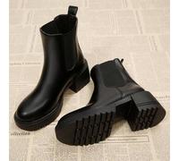 Damen Chelsea Knöchel Stiefel, Runde Zehenform Komfort Plateau Absatz Stiefel mit doppelten elastischen Bändern, Dicke rutschfeste Sohle Winter Kampfs