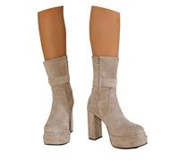 Damen Chelsea Stiefeletten Retro Wildleder High Heels Plateau Kurz Stiefel Mit Reißverschluss Klassisch Ankle Boots Plateau Herbst Winter Biker Booties Rutschfest Warm Knöchel Schuhe(Beige,40 EU)