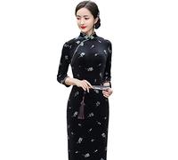Damen-Cheongsam/Atmungsaktives, Elastisches, Kreatives Muster, Mittelärmel-Samt, 5XL, Große Größe/Sommer, Elegant, Schlank, Chinesischer Cheongsam, Hochzeit, Schlank, Sexy Cheongsam, Schlitz, La
