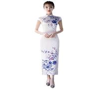 Damen Cheongsam/Kreativ Bedruckter Stehkragen Seitenschlitz 4Xl Große Größe/Sommer Elegant Sexy Kurzarm Cheongsam Chinesisches Traditionelles Abendkleid Bedruckter Retro-Knopf Cheongsam,Weiß,3Xl