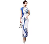 Damen Cheongsam/Kreativer Druck Knopf Stehkragen Seitenschlitz 4Xl Große Größe/Sommer Elegant Sexy Orientalischer Cheongsam Chinesisches Traditionelles Abendkleid Retro Chinesischer Cheongsam,Weiß,S