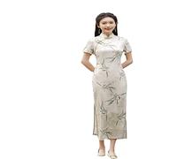 Damen Cheongsam/Stehkragen Schlitzdruck Schlank Weiß/Sommer Neuer Chinesischer Stil Cheongsam Temperament Mädchen Schlank Retro Cheongsam Moderne Fortschrittliche Traditionelle Damenbekleidung,Hel