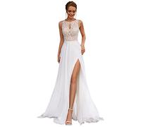 Damen Chffon Spitze Brautkleid Hochzeitskleider A-Linie Boho Standesamtliche Brautmode Brautkleider(Elfenbein 11,34)
