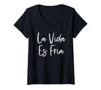 Damen Chicano Mexikaner Cholo La Vida Es Fria Lowriders Cultura Raza T-Shirt mit V-Ausschnitt