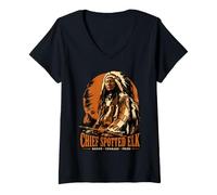 Damen Chief Spotted Elch Lakota Sioux Indianergeschichte T-Shirt mit V-Ausschnitt