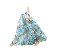 Damen Chiffon Blumen Strandrock Maxirock Langer Rock Gedruckter Chiffonrock Weich Glatt Dünn Cool für Sommer Rocklänge 90cm - Geblümt Blau & Grün #21