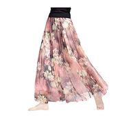 Damen Chiffon Blumen Strandrock Maxirock Langer Rock Gedruckter Chiffonrock Weich Glatt Dünn Cool für Sommer Rocklänge 90cm - Geblümt Lotus #62