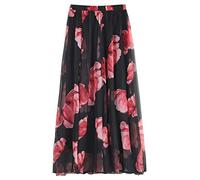 Damen Chiffon Blumen Strandrock Maxirock Langer Rock Gedruckter Chiffonrock Weich Glatt Dünn Cool für Sommer Rocklänge 90cm - Geblümt #60