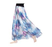 Damen Chiffon Blumen Strandrock Maxirock Langer Rock Gedruckter Chiffonrock Weich Glatt Dünn Cool für Sommer Rocklänge 90cm - Geblümt Blau #56