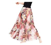 Damen Chiffon Blumen Strandrock Maxirock Langer Rock Gedruckter Chiffonrock Weich Glatt Dünn Cool für Sommer Rocklänge 90cm - Geblümt #52