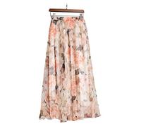 Damen Chiffon Blumen Strandrock Maxirock Langer Rock Gedruckter Chiffonrock Weich Glatt Dünn Cool für Sommer Rocklänge 90cm - Geblümt ERD-Ton #23