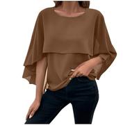 Damen Chiffon Bluse Lockere Fledermaus Oberteile Komfort Rundhalsausschnitt T-Shirt Leichte FließEnde Hemdbluse Kurzarmshirt LäSsig Modische Damenbluse Strand Urlaub Blusentop Weich All-Matchtop
