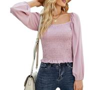 Damen-Chiffon-Bluse mit eckigem Ausschnitt lässiges einfarbiges Oberteil Langarm lockere Blusen Hemden lässig mit eckigem Ausschnitt Chiffon-Bluse Oberteile mit langen Ärmeln einfarbiges Chiffon-Shirt