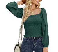 Damen-Chiffon-Bluse mit eckigem Ausschnitt lässiges einfarbiges Oberteil Langarm lockere Blusen Hemden lässig mit eckigem Ausschnitt Chiffon-Bluse Oberteile mit langen Ärmeln einfarbiges Chiffon-Shirt