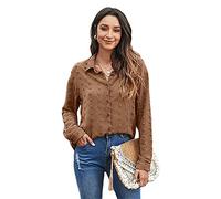 Damen Chiffon Blusen Langarm Button Down Pom Pom Shirts Tops Herbst Casual Polka Dot Tops Shirts (XL,Braun)