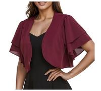 Damen Chiffon Bolero Festlich 3/4 Ärmel Elegant Shrug Top Kurze Strickjacke Cardigan Open Front Casual Bolerojacke Schulterjacke