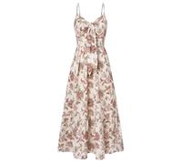 Damen Chiffon Glamouröses Partykleod Casual Alltag A-Linie Langes Kleid Elastikbund Seitenschlitz Freizeitkleider Rote Blume-Aprikose S