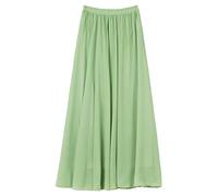 Damen Chiffon Langer Rock Strandrock Maxirock Chiffonrock Bodenlanger Damenrock für Sommer Strand Alltag Party Rocklänge 100cm Einfarbig Palmblatt Grün