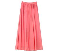 Damen Chiffon Langer Rock Strandrock Maxirock Chiffonrock Bodenlanger Damenrock für Sommer Strand Alltag Party Rocklänge 100cm Einfarbig Wassermelon Rosa