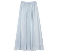 Damen Chiffon Langer Rock Strandrock Maxirock Chiffonrock Bodenlanger Damenrock für Sommer Strand Alltag Party Rocklänge 100cm Einfarbig Baby Blau