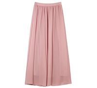 Damen Chiffon Langer Rock Strandrock Maxirock Chiffonrock Bodenlanger Damenrock für Sommer Strand Alltag Party Rocklänge 100cm Einfarbig Altrosa