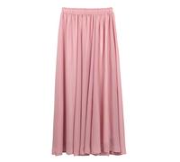 Damen Chiffon Langer Rock Strandrock Maxirock Chiffonrock Damenrock für Sommer Strand Alltag Party Rocklänge 90cm - Einfarbig Raw Pink