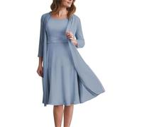 Damen Chiffon Mutter der Braut Kleider für Hochzeit mit Jacken Zweiteiliges formelles Kleid, dusty blue, 58 Plus