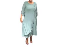 Damen Chiffonkleid, einfarbig, lockeres Kleid, Cocktailkleid für ältere Frauen, Rundhalsausschnitt, schwingend, mittellange Ärmel, Rüschenrock, grün, Small