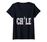 Damen Chile Karte Flagge Text Distressed Typografie Patriotisches Design T-Shirt mit V-Ausschnitt
