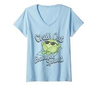 Damen Chill Out Brussel Sprout Lustiges Veggie Entspannendes Sommer-Wortspiel T-Shirt mit V-Ausschnitt