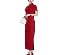 Damen Chinesisches Etuikleid Qipao, Traditionelles Elegantes Cheongsam, Kurzarm, Jacquard Maxikleid für Hochzeitsgäste, Verlobung, Cocktailparty