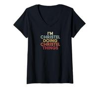 Damen Christel Name Christel Personalized Name First Given T-Shirt mit V-Ausschnitt