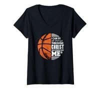 Damen Christian Basketball I Can Do All Things Jesus Christ T-Shirt mit V-Ausschnitt