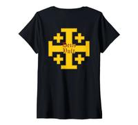 Damen Christliches Templer Jerusalem Kreuz - Deus Vult T-Shirt mit V-Ausschnitt