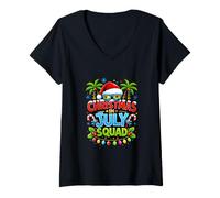 Damen Christmas in July Squad Tropical Summer New Year Design T-Shirt mit V-Ausschnitt