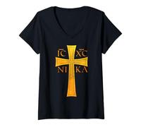 Damen Christos Anesti Alithos O Kyrios Orthodoxer Christ T-Shirt mit V-Ausschnitt