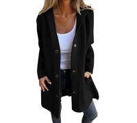 Damen-Chunky-Cardigans mit Knöpfen - Lange Trenchcoats für Damen Einfarbige Damenjacken Smart Casual Weich Bequeme Damenjacke mit Kapuze Lange Ärmel Fleecejacke Damen mit Taschen, 2024, Schwarz , 3XL