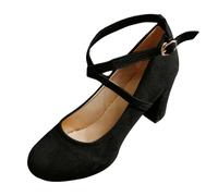 Damen Chunky Geschlossene Spangenpumps Blockabsatz Brautschuhe Hochzeitsschuhe Bequeme für Breite Füße Plateau Tanzschuhe Trachtenschuhe (Black, 37)