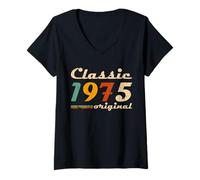 Damen Classic 1975 Original Men Women Birth of Birthday Vintage T-Shirt mit V-Ausschnitt