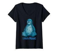 Damen Classic Tux Linux Pinguin für Technikliebhaber T-Shirt mit V-Ausschnitt