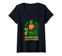 Damen Clean Green Erfrischungsgetränk St. Patrick's Day Kobold T-Shirt mit V-Ausschnitt