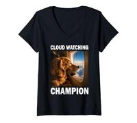 Damen Cloud Watching Champion Golden Retriever Flugzeug Reise T-Shirt mit V-Ausschnitt