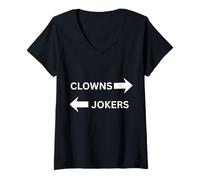 Damen Clowns auf der linken Seite, Joker auf der rechten Seite, lustiges Party-Design T-Shirt mit V-Ausschnitt