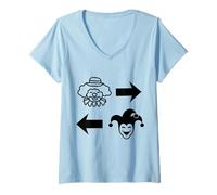Damen Clowns nach rechts Joker nach Links Lustiges Halloween T-Shirt mit V-Ausschnitt